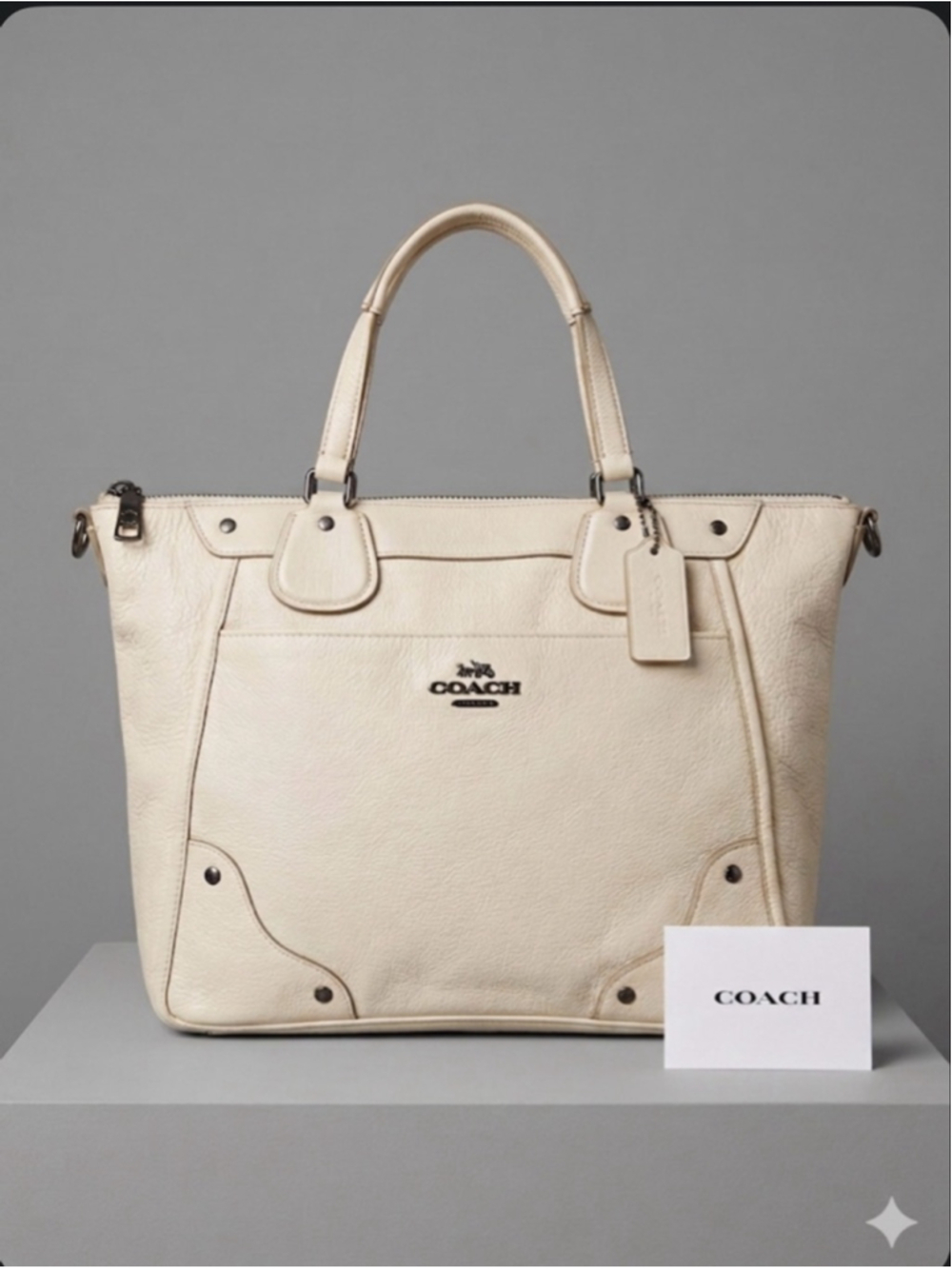 Women's Coach Cream Leather Tote Bag One Size